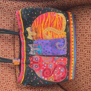 RARE large VINTAGE LAUREL BURCH TOTE BAG, Three CATS MOTIF